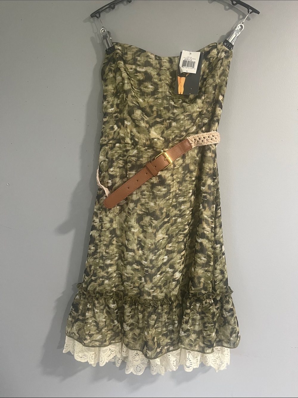 Ruby Rox Ivey Green Printed Mini Dress with Cream Lace Trim 11